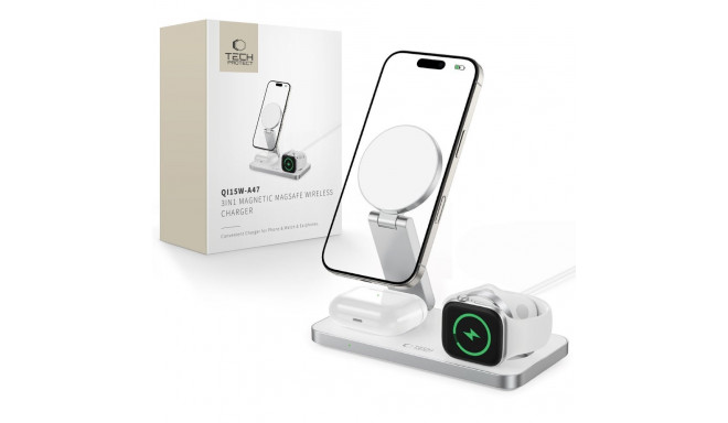 TECH-PROTECT QI15W-A47 3IN1 MAGNETIC MAGSAFE WIRELESS CHARGER WHITE
