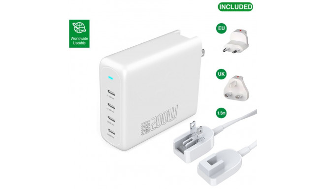 "4smarts Ladegert GaN Flex Pro 200W 4 USB-C. wei"
