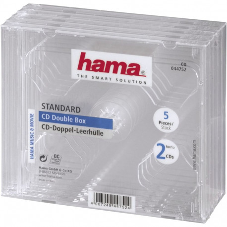 Hama CD-Double-Box pack of 5 Transparent Jewel-Case 44752