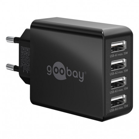 goobay 4-port charger (30 W) 4x USB-A ports, black