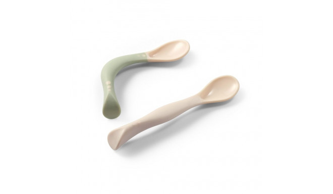 BabyOno plastic spoons for babies 2 pcs beige green 1066/07