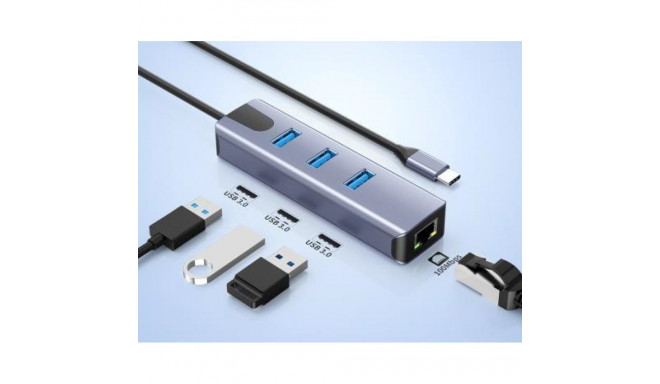 PremiumCord Adapter USB-C to Gigabit 10/100/1000Mbps + 3x USB3.2 connector