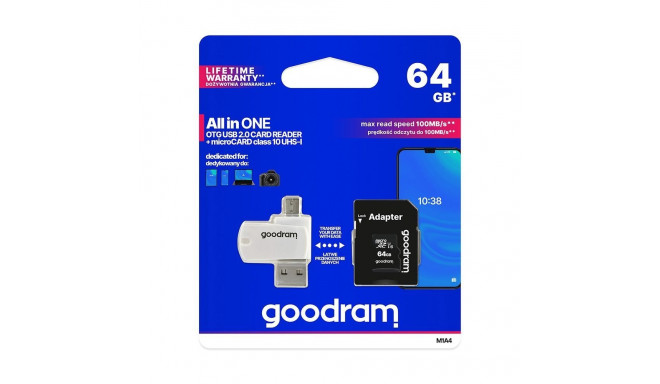 GOODRAM card reader USB A + Micro USB ALL IN ONE M1A4 + memory card micro SD 64GB with adapter SD
