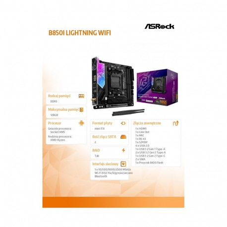 B850I LIGHTNING WIFI AM5 2DDR5 ITX emaplaat