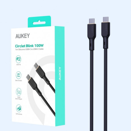 USB-C to USB-C CB-SCC101 Silicone Cable 1m 100W, USB2.0 CB-SCC101 by Aukey Black
