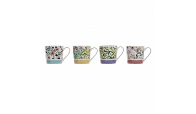 Mug DKD Home Decor Bone China Porcelain (410 ml) (4 pcs)