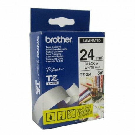 Lamineeritud Lint Sildimasinatele Brother TZE251 2,4 cm 8 m Valge Must Must/Valge