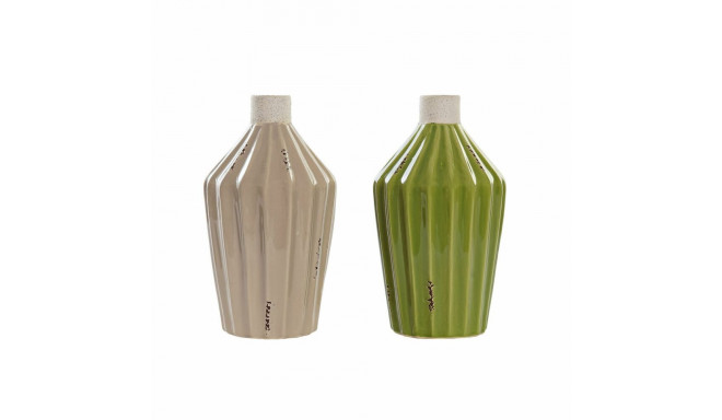 Vaas DKD Home Decor Portselan Beež Roheline Shabby Chic (12.5 x 12.5 x 23 cm) (2 pcs)