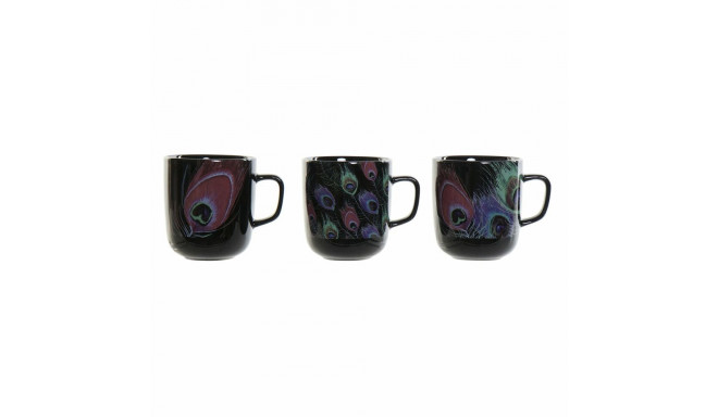 Krūze DKD Home Decor Porcelāns Melns Rozā (11.5 x 8.5 x 10 cm) (3 pcs) (380 ml)