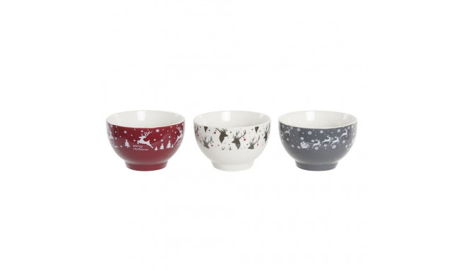 Set of bowls DKD Home Decor White Red Grey Porcelain 500 ml 13 x 13 x 8 cm (3 Units)