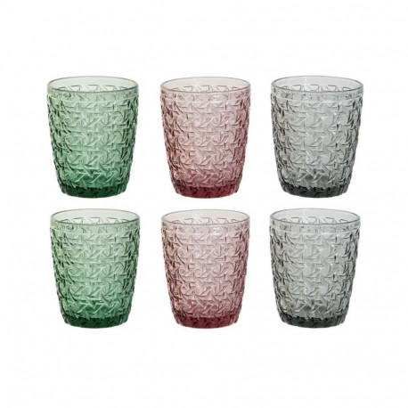 Glāžu komplekts DKD Home Decor Zaļš Pelēks Rozā Stikls Ar reljefu 240 ml (6 gb.)