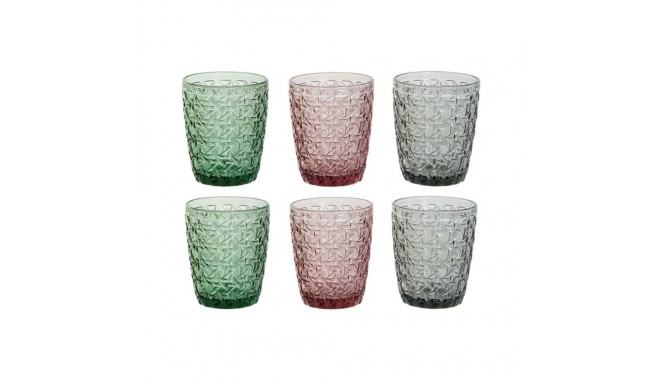 Klaaside komplekt DKD Home Decor Roheline Hall Roosa Kristall Reljeefiga 240 ml (6 Ühikut)