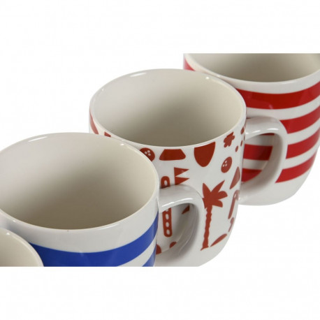 Krūze Home ESPRIT Zils Sarkans Porcelāns Boho 380 ml (4 gb.)