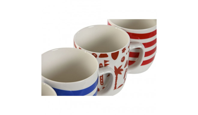 Krūze Home ESPRIT Zils Sarkans Porcelāns Boho 380 ml (4 gb.)