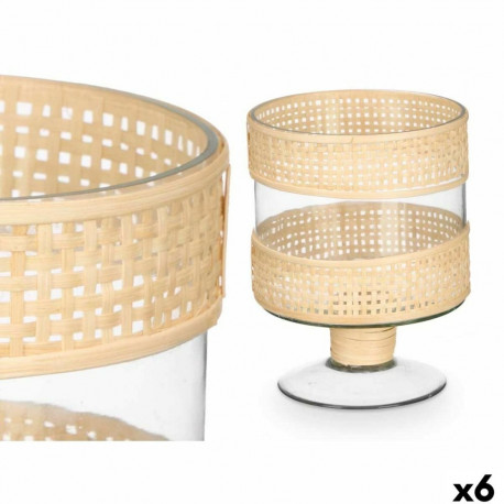 Candleholder Gift Decor SG-29685 SG-29685 Transparent Natural Glass Rattan 15 x 20 x 15 cm (6 Units)