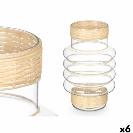 Candleholder Gift Decor SG-29853 SG-29853 Transparent Natural Glass Rattan 18 x 30 x 18 cm (6 Units)