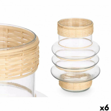 Candleholder Gift Decor SG-29857 SG-29857 Transparent Natural Glass Rattan 18 x 24 x 18 cm (6 Units)