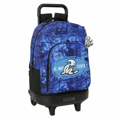 School Rucksack with Wheels El Niño Roller Blue Black 33 x 45 x 22 cm