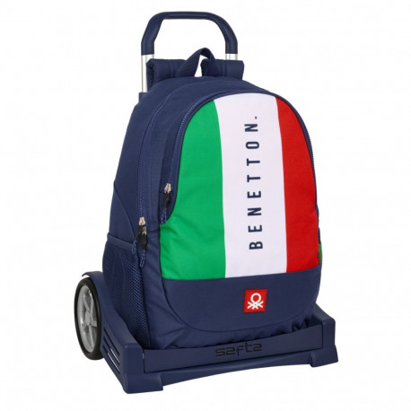 School Rucksack with Wheels Benetton Flag Navy Blue 32 x 44 x 16 cm