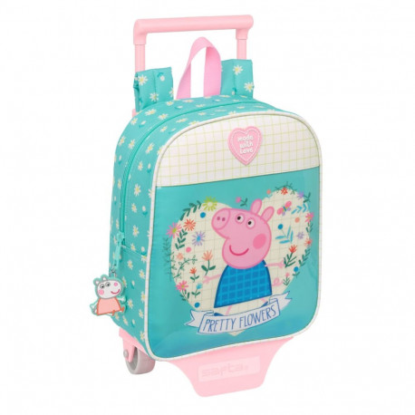 Ratastega koolikott Peppa Pig Pretty flowers Kollane Mündiroheline 22 x 27 x 10 cm