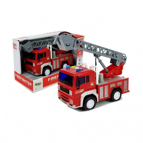 tuletõrjeauto vedruga, redeliga, punane 1:20 heliga
