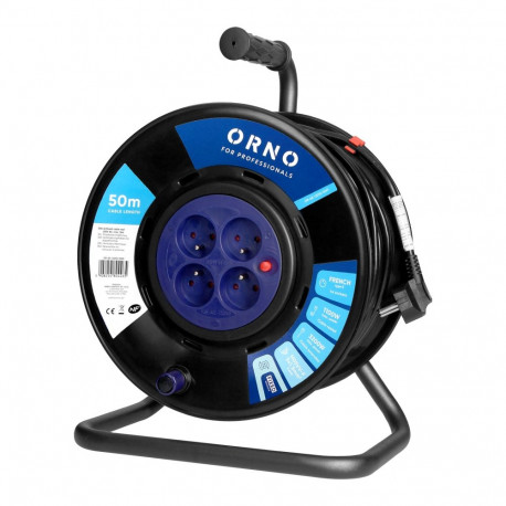 trummel-pikendusjuhe, 4 pesa 2P+Z, PVC-kaabel H05VV-F 3x1,5mm², pikkus 50m, statsionaarsed pesad, te