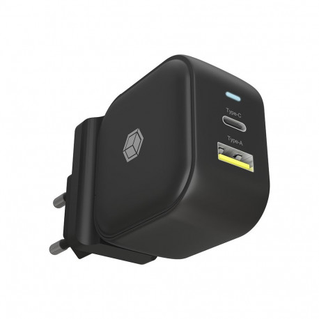 "ICY BOX Charger 38W 2-Port USB-A 18W/USB-C 30W Black"
