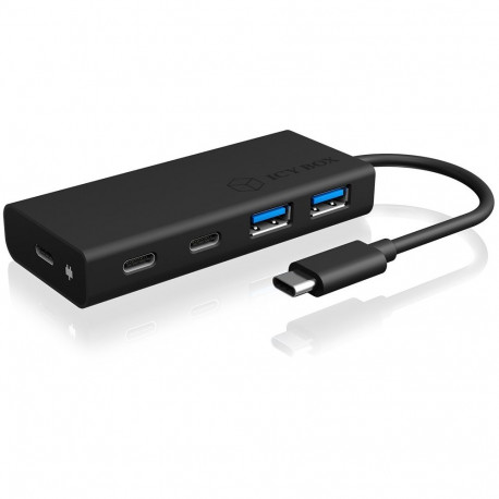 "USB HUB 5Port ICY BOX 2xUSB3.0 2xUSB-C 1xUSB Power Delivery 60W SuperSpeed passiv Black"