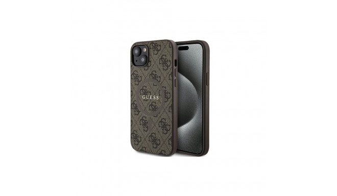 Guess 4G Collection Leather Metal Logo MagSafe Case for iPhone 15/14/13 - Brown