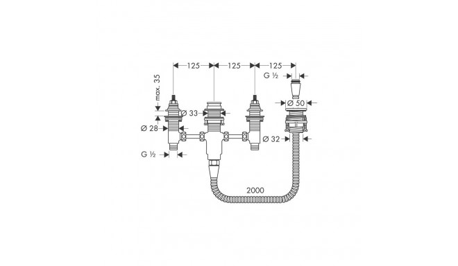 Hansgrohe 13244180 4-osaline vannitoa segisti