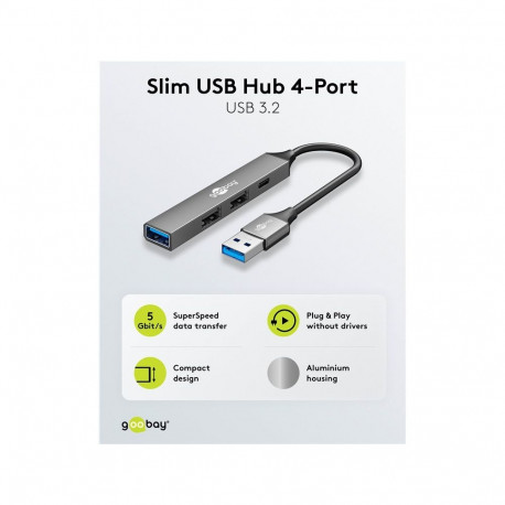 Goobay Slim 4-Port USB Hub, USB-A to USB-C/USB-A, 5 Gbit/s | 74458