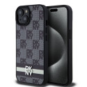 DKNY - DKNY PU Leather Checkered Pattern and Stripe Case for iPhone 15 Black