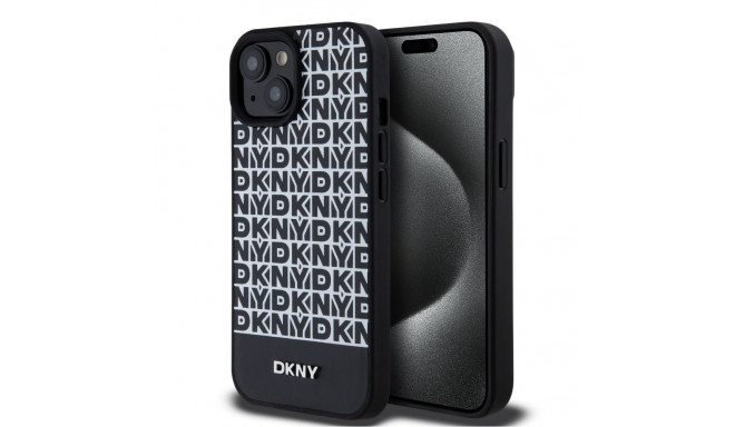 DKNY - DKNY PU Leather Repeat Pattern Bottom Stripe MagSafe Case for iPhone 15 Black
