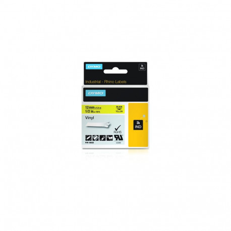 Kleepkirjalint Dymo 12mm, must/kollasel RHINO Tape 18432 Black on Yellow, Coloured Vinyl 5,5m