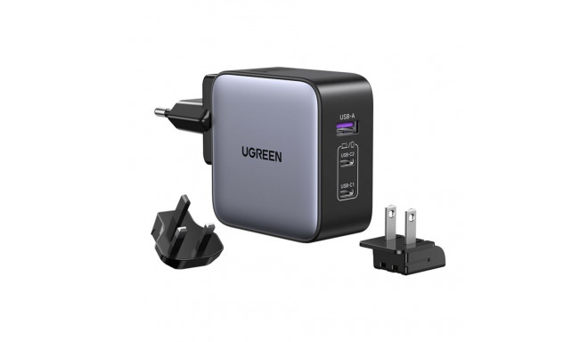 UGREEN USB-A+2*USB-C 65W GaN ülemaailmne reisikiirlaadija