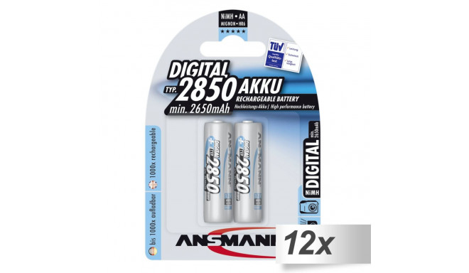 12x2 Ansmann NiMH aku 2850 Mignon AA 2650 mAh digitaalne