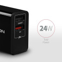 AXAGON ACU-QS24 laadija 2x USB-A QC3.0/Smart 5V 1 2A 24W must