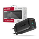 Axagon GaN seinalaadija 240V / 3x port (USB + topelt USB-C) PD3.0/QC4+/PPS/Apple, 65W koguvõimsus