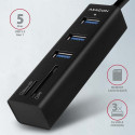 AXAGON HMA-CR3A 3x USB-A + SD/microSD USB3.2 Gen 1 metall hub 20cm USB-A kaabel