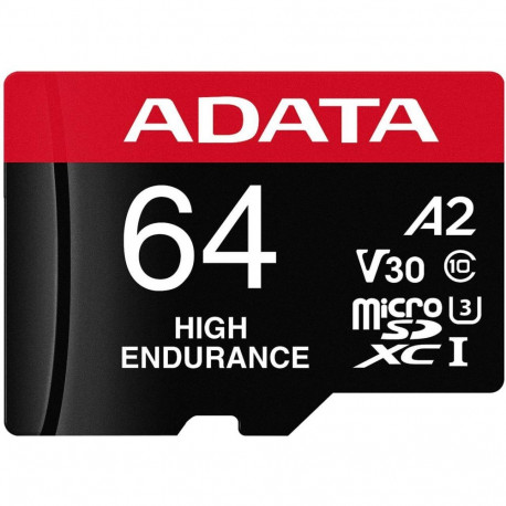 ADATA High Endurance MicroSDXC Card 64 GB Class 10 UHS-I/U3 A2 V30 (AUSDX64GUI3V30SHA2-RA1)