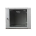 Wall-mounted network cabinet 19" 9U rack 600x450, door pane, grey, not folded, 60kg