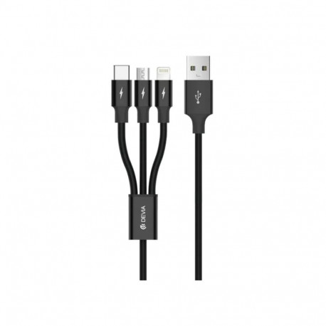 Devia Kintone Series 3In1 Tube, USB to Lightning, MicroUSB, Type-C, 1,2m, Black