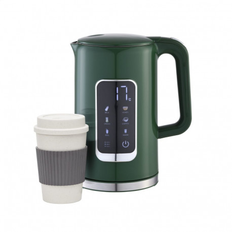 PLATINET KETTLE LCD DISPLAY 1,7L 5 TEMPERATURE SETTINGS + 450 ML TRAVEL MUG, OLIVE GREEN [45977]