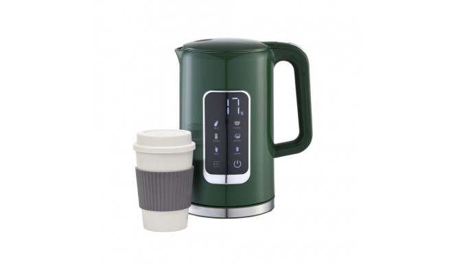 PLATINET KETTLE LCD DISPLAY 1,7L 5 TEMPERATURE SETTINGS + 450 ML TRAVEL MUG, OLIVE GREEN [45977]