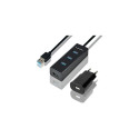 AXAGON HUE-S2BP 4x USB3.0 Charging Hub 1.2m Cable MicroUSB Charging Incl. AC Adapter