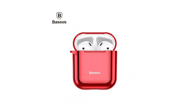 Baseus Metallic Shining Ultra-thin Silicone Protector Case with Hook for Airpods 1 / 2 Red