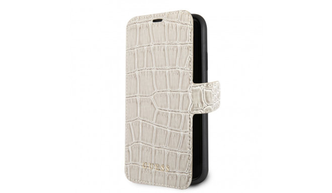 Guess Apple iPhone XR PU Leather Crocodile Print Booktype With Stand Beige