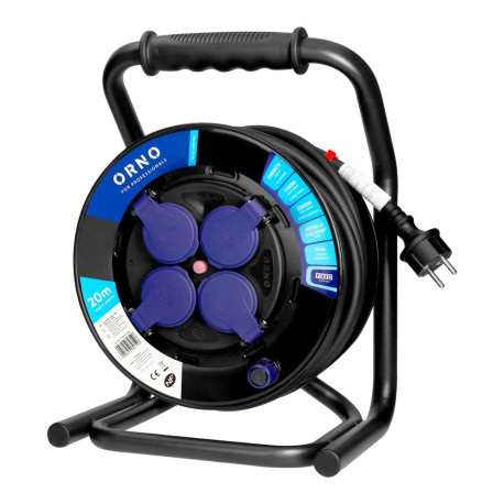 professionaalne trummel-pikendusjuhe IP44, 4 pistikupesa 2P+Z, õlikindel kummikaabel, H07RN-F 3x2,5m