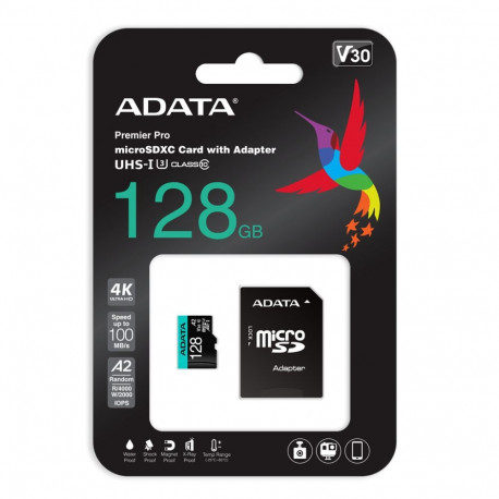 ADATA microSDXC mälukaart Premier Pro 128GB lugemis- ja kirjutamiskiirus kuni 100/80MB/s adapteriga