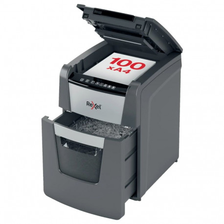 Paberipurustaja Rexel Optimum AutoFeed+ 100X, 4x28mm P4, 8-lehte/100-lehte automaatsöötjast, 34L, Ho